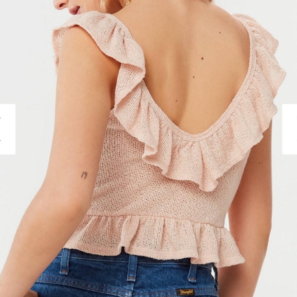 Urban Outfitters Tie-Front Ruffle Kinit Tank Top NWT - Picture 3 of 7
